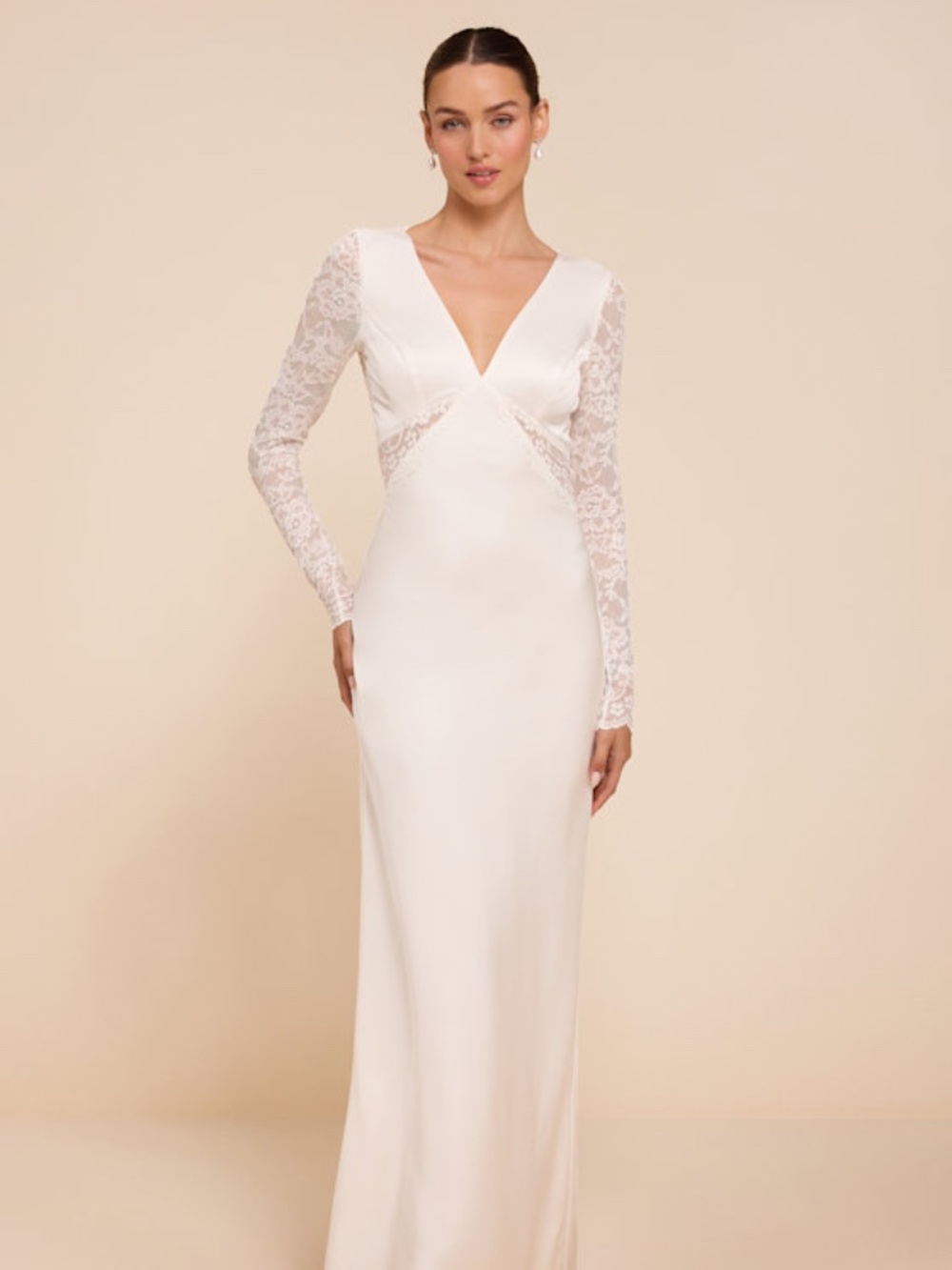 Lulus Lyric White Satin Lace Column Wedding Dress - Size L